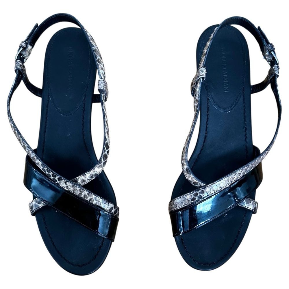 Giorgio Armani Snakeskin Patent Platform Slingback Wedge Sandals Size 39.5 9 - Picture 3 of 12